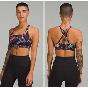 Lululemon Energy Bra Medium Support B-D Cups Veiled‎ Floral Black Size 14